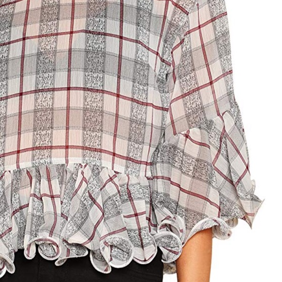 Ruffle Sleeve and Hem Plaid Crop Top - Picture 4 of 5